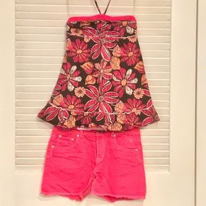 Justice Hot Pink Short & Halter Top Set LIkeNew